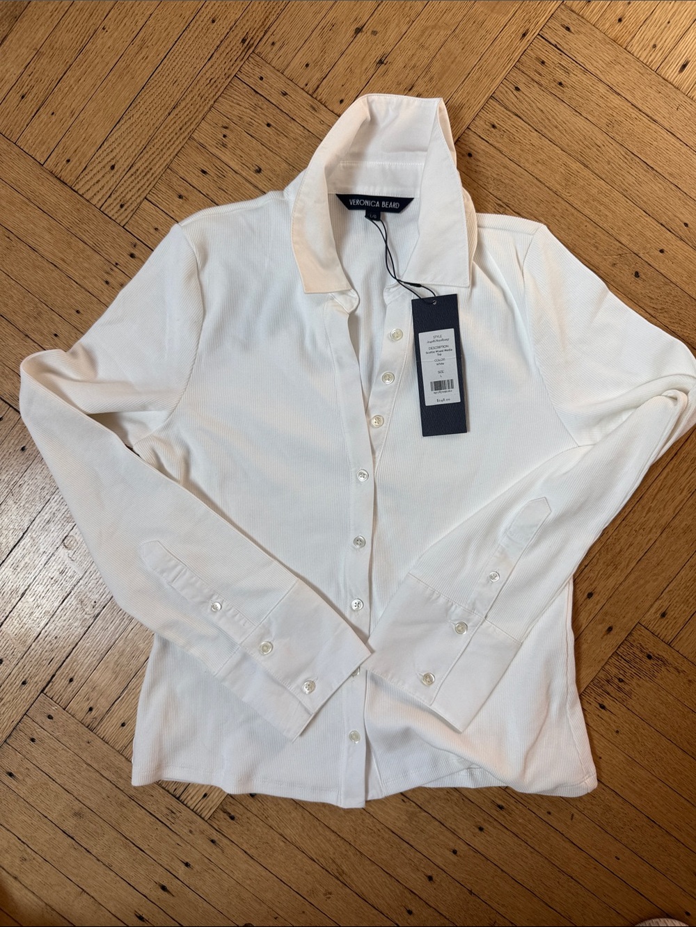 Veronica Beard Cream Button-Front Long Sleeve Shirt